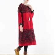 red vintage winter dresses 2021 winter woolen print maxi dress pullover caftans long shirts