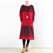 red vintage winter dresses 2021 winter woolen print maxi dress pullover caftans long shirts