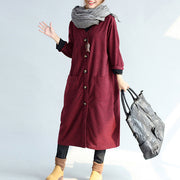 red winter cotton cardigans plus size long sleeve woolen vintage trench coats