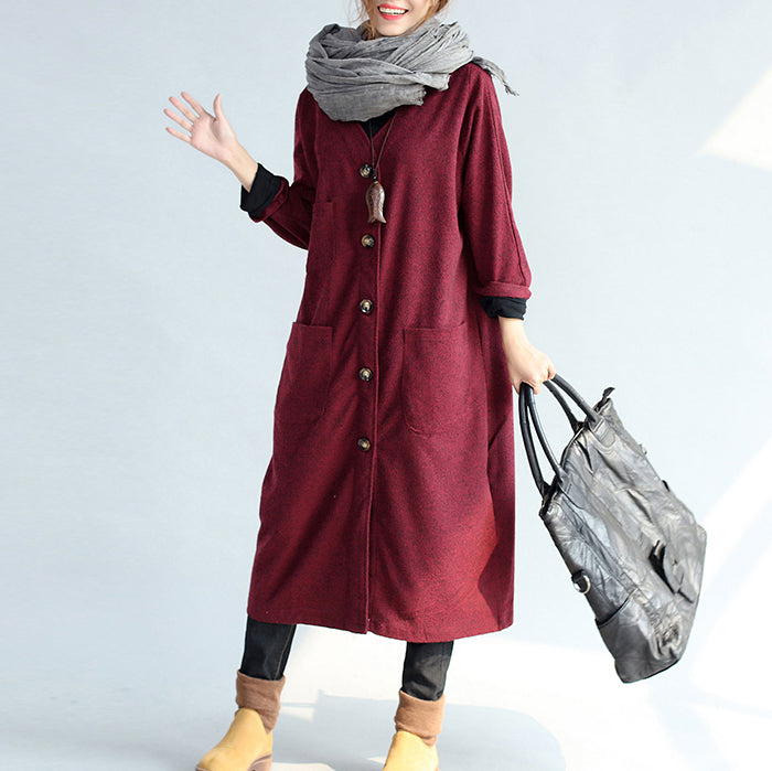 Rote Winter-Baumwollstrickjacken plus Größe, langärmlige Woll-Vintage-Trenchcoats