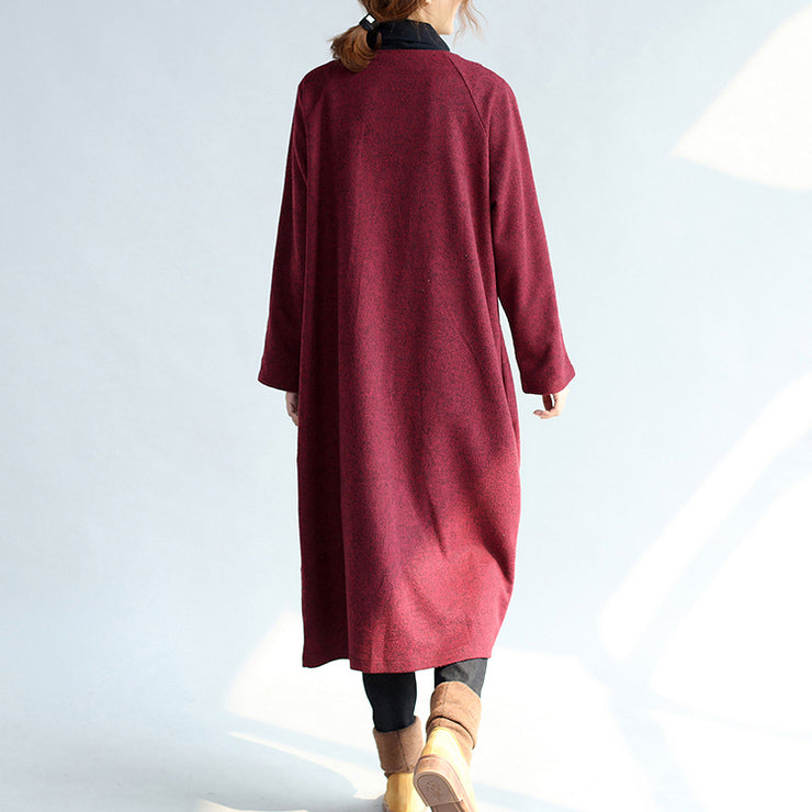 red winter cotton cardigans plus size long sleeve woolen vintage trench coats