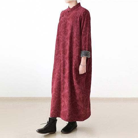 rotes Winterkleid plus Größe Leinenkleid 2021 neues dickes Velours-Innenkleid Kaftane im Vintage-Stil