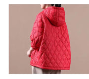 Frauen plus Größe Kleidung Daunenjacke mit Kapuze rote Taschen Gänsedaunenjacke