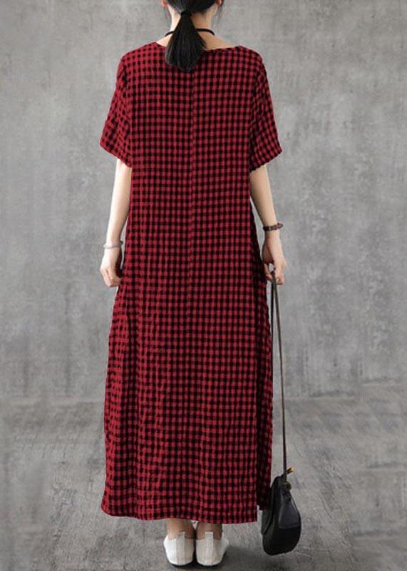 Vivid patchwork linen quilting dresses Runway black plaid Dresses summer - SooLinen