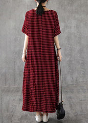 Red Plaid Linen Dresses Summer Long Cotton Dress Maxi Gown - SooLinen
