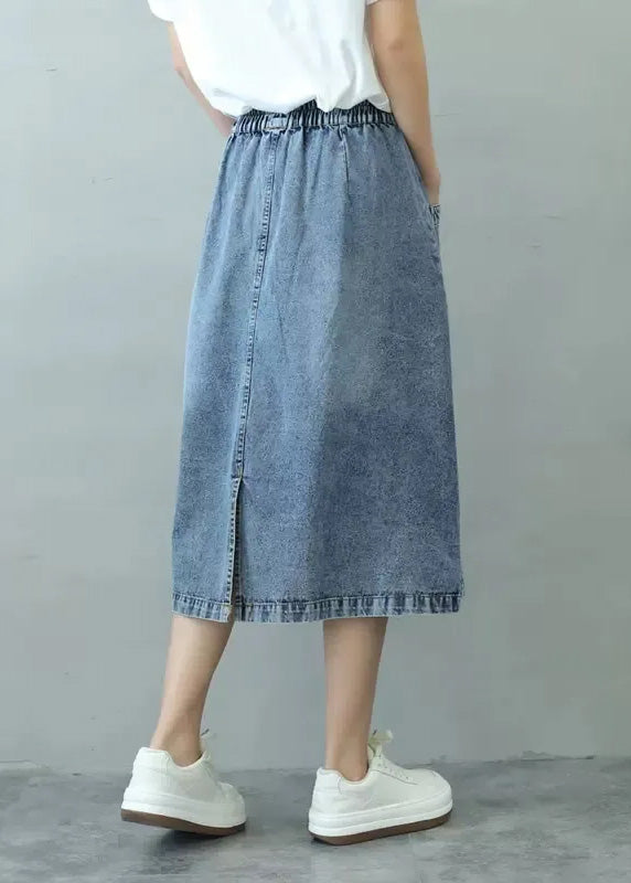 rief Blue Patchwork Elastic Waist Denim Skirts Summer