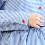 ruffles blue white striped cotton dresses plus size casual