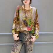 Passen Sie goldene Phoenix-Druck-Baumwollstrickoberteile übergroßen asymmetrischen Streetwear-Pullover