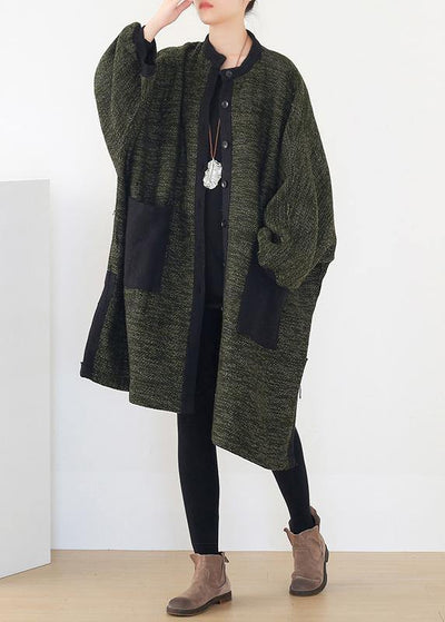spring army green knit cardigans trendy plus size spring o neck knitted coat - SooLinen