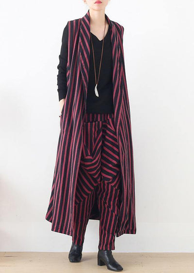 spring women fashion sleeveless cardigans and casual pant red striped two pieces - SooLinen