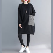 stylish black Midi cotton dresses plus size clothing cotton clothing dresses o neck holiday dresses long sleeve thick