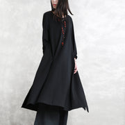stilvolle, seitlich offene Kleider aus schwarzem Baumwollgemisch plus große Halstaschen Neue asymmetrische Baggy-Kleider mit langen Ärmeln
