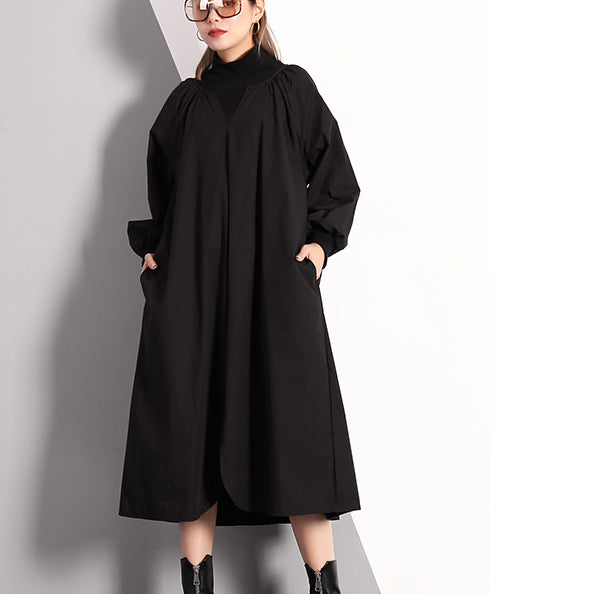 stylish black fall dress plus size clothing Turtleneck cotton blended ...