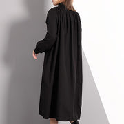 stylish black fall dress plus size clothing Turtleneck cotton blended maxi dress vintage front side open false two pieces cotton blended caftans