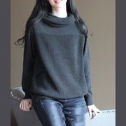 stylische schwarzgraue Strickpullover Plussize-Sweatshirts Feine Vintage-Bluse mit Kapuze