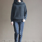 stylische schwarzgraue Strickpullover Plussize-Sweatshirts Feine Vintage-Bluse mit Kapuze