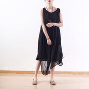 stylish black natural chiffon dress plus size asymmetric hem chiffon casual sleeveless dresses