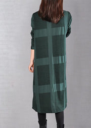stilvolles schwarzgrünes Midi-Baumwollkleid trendiges Freizeitkleid in Übergröße Damen Langarm kariertes Baumwollhemdkleid