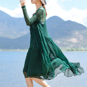 stylish blackish green silk caftans plus size v neck silk maxi dress boutique long sleeve baggy dresses large hem long dresses