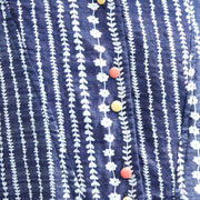 stylish blue floral Midi-length cotton dress plus size clothing cotton maxi dress Fine short sleeve pockets Stand baggy dresses