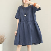 stylish blue linen dress oversize linen maxi dress women ruffles o neck cotton dress