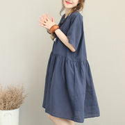 stylish blue linen dress oversize linen maxi dress women ruffles o neck cotton dress