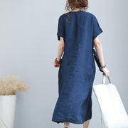 stylish blue linen shift dresses plus size linen cotton dress fine tie waist prints linen clothing dresses