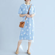 stylish blue striped cotton dresses oversized cotton clothing dress 2018 short sleeve prints cotton dress