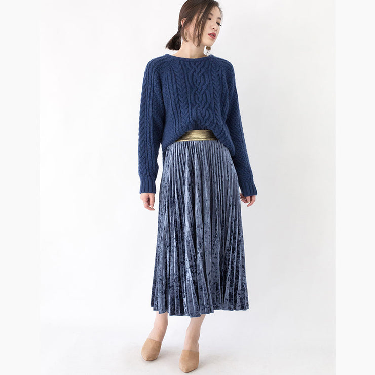 stylish blue winter sweater plus size clothing O neck side open sweaters Fine cable knit winter tops