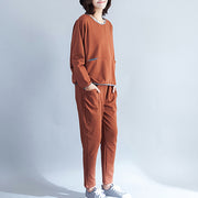 stylish brown cotton pullover oversize patchwork t shirt