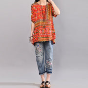 stylish cotton blouses Loose fitting Printed Women Summer Pullover Loose Cotton Tops
