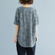 stylish linen cotton tops plus size clothing Summer Embroidery Short Sleeve Slit Blouse