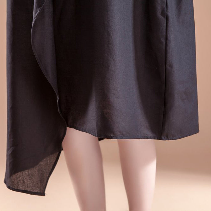 stylish linen summer dress casual Short Sleeve High-low Hem Summer Casual Black Dress