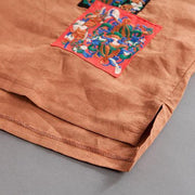 Stilvolle Bluse aus reinem Baumwollleinen, übergroße Stickerei mit hohem Saum, Sommer-Kurzarm-Weißbluse