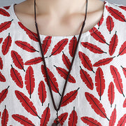 stilvolles rotes Baumwoll-Kniekleid lässiges Baumwollkleid 2018 Kurzarm-Baggy-Kleider O-Ausschnitt-Druck-Baumwollkleidungskleid