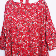 stylish red floral linen dress casual o neck caftans New tie waist maxi dresses