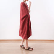 stilvolle rote Seidenkleider plus Größe asymmetrisches Patchwork gestreiftes Seidenkleid feine Seidenkaftane mit V-Ausschnitt