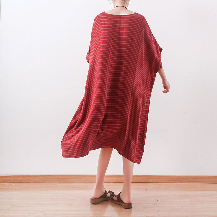 stilvolle rote Seidenkleider plus Größe asymmetrisches Patchwork gestreiftes Seidenkleid feine Seidenkaftane mit V-Ausschnitt