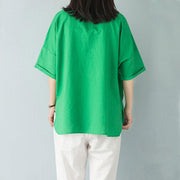 stylish summer cotton tops casual polo Collar Single Breasted 12 Sleeve Green Blouse