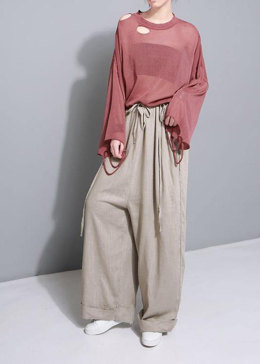 stylish women khaki cotton linen wide leg pants multiple wearing methods pants - SooLinen