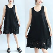 summer black stylish cotton  sundress oversize casual dresses o neck maxi dress