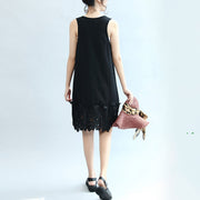 Sommer schwarzes stilvolles Sommerkleid aus Baumwolle in Übergröße beiläufige Kleider O-Ausschnitt Maxikleid