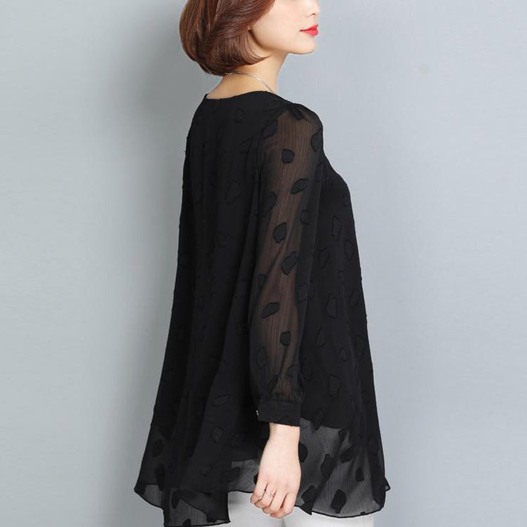 summer casual black lace t shirt loose fashion long sleeve tops