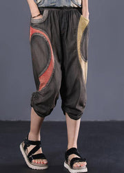 summer chocolate cotton women pants elastic waist patchwork Cinched jeans - SooLinen
