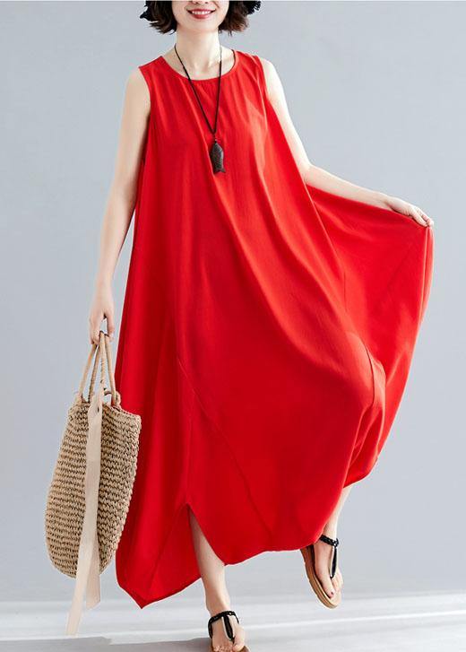 summer cotton red loose jumpsuit pants stylish sleeveless harem pants - SooLinen