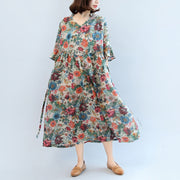 Lässiges Sommerkleid aus Baumwollmischung mit Blumenmuster, übergroßes Maxikleid mit Armbandärmeln