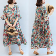 Lässiges Sommerkleid aus Baumwollmischung mit Blumenmuster, übergroßes Maxikleid mit Armbandärmeln