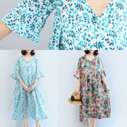 Summer Floral Casual Cotton Blend Sundress Oversize Bracelet Sleeved Maxi Dress