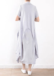 summer light blue linen women sleeveless outwear plus size women casual dress two pieces - SooLinen