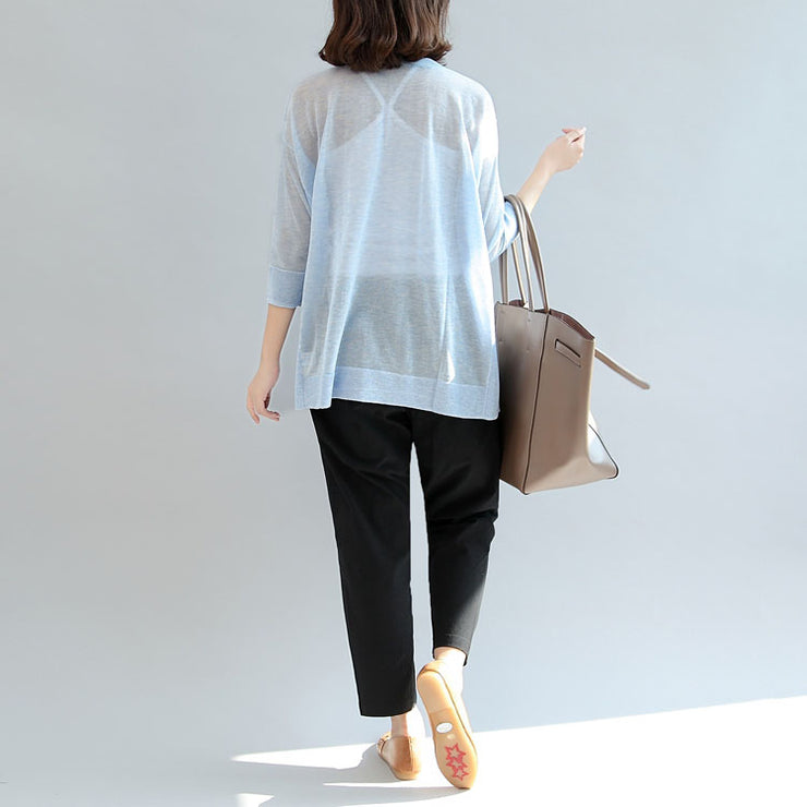 summer light blue stylish  loose casual  t shirt long sleeve blouse
